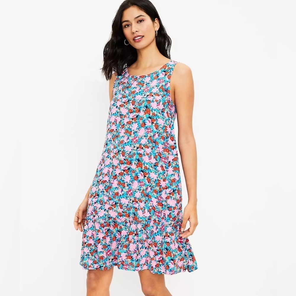 LOFT Daisy Tie Back Flounce Mini Dress Size SP